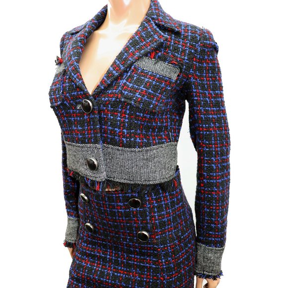 D E.P.T. 2 piece tweed Wool SKIRT SUIT Cropped JACKET M - Picture 1 of 8